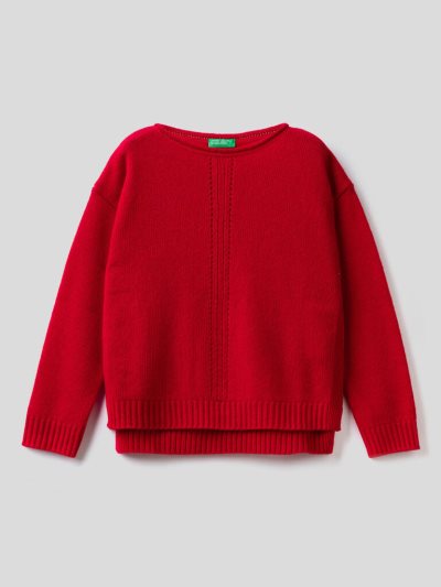 Kids' Benetton Knit Stitching Sweaters Red | NZ664704