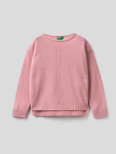 Kids' Benetton Knit Stitching Sweaters Soft Pink | NZ707766