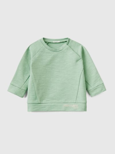Kids' Benetton Lightweight 100% Cotton Sweatshirt Light Green | NZ127416