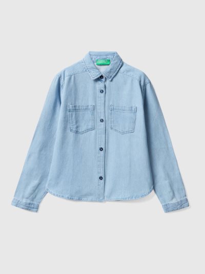 Kids' Benetton Lightweight Denim Shirts Blue | NZ453613