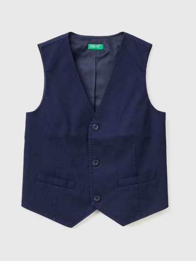 Kids' Benetton Lined Buttons Vest Dark Blue | NZ568502