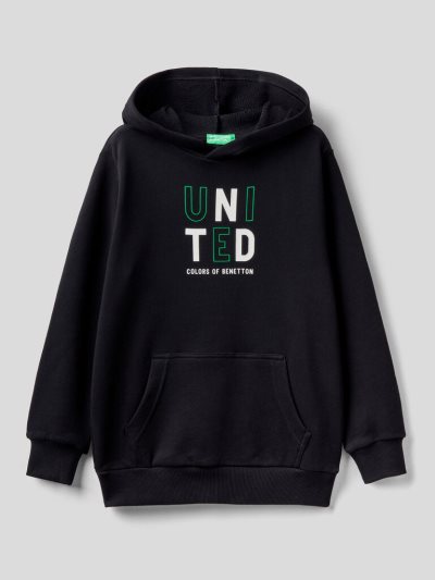 Kids' Benetton Logo Hoodie Black | NZ709150
