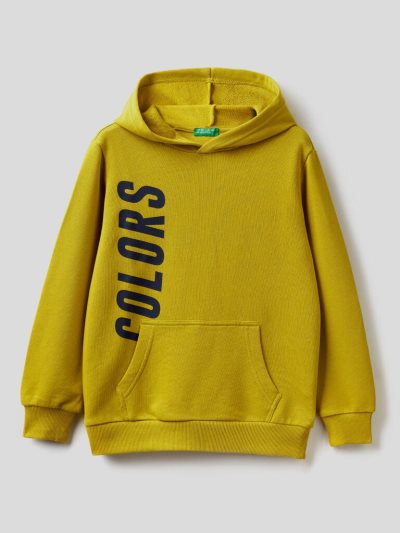 Kids' Benetton Logo Hoodie Mustard | NZ511343
