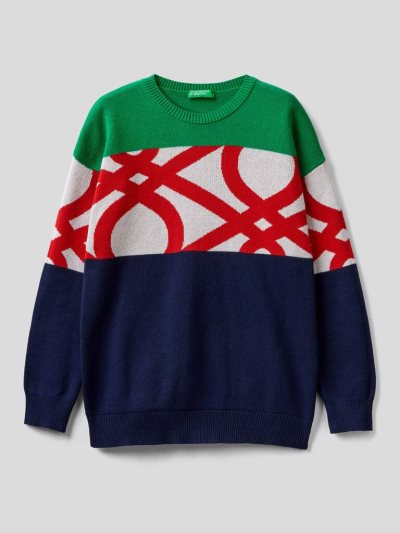 Kids' Benetton Logo Inlay Sweaters Dark Blue | NZ607366