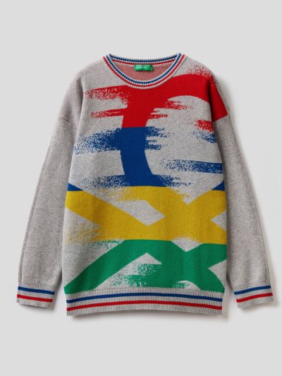 Kids' Benetton Logo Inlay Sweaters Grey | NZ415073