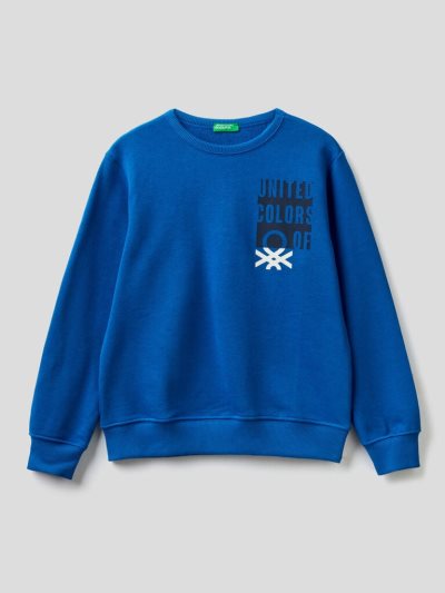 Kids' Benetton Logo Print Hoodie Bright Blue | NZ430322