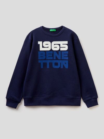 Kids' Benetton Logo Print Hoodie Dark Blue | NZ143359