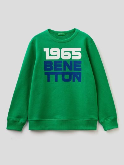 Kids' Benetton Logo Print Hoodie Green | NZ660569