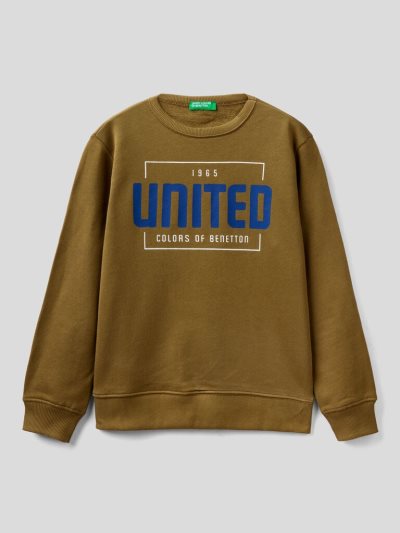 Kids' Benetton Logo Print Hoodie Military Green | NZ388141