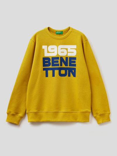 Kids' Benetton Logo Print Hoodie Mustard | NZ518476