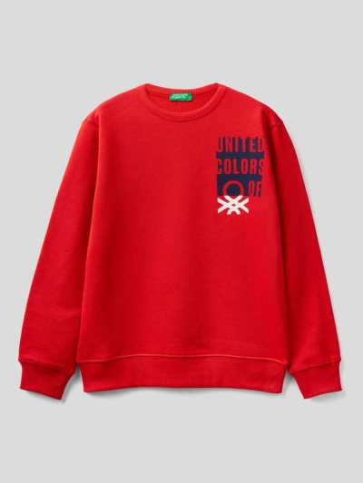 Kids' Benetton Logo Print Hoodie Red | NZ195167