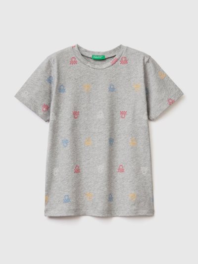 Kids' Benetton Logo Print Short Sleeve T-shirts Grey | NZ238569