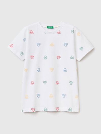 Kids' Benetton Logo Print Short Sleeve T-shirts White | NZ563814