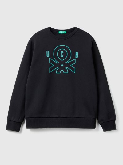 Kids' Benetton Logo Print Sweatshirt Black | NZ617088