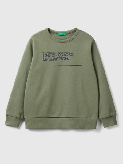 Kids' Benetton Logo Print Sweatshirt Military Green | NZ597377