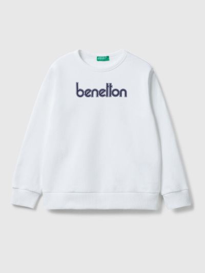 Kids' Benetton Logo Print Sweatshirt White | NZ636895