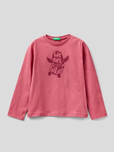 Kids' Benetton Long Sleeve 100% Cotton T Shirts Strawberry | NZ348531