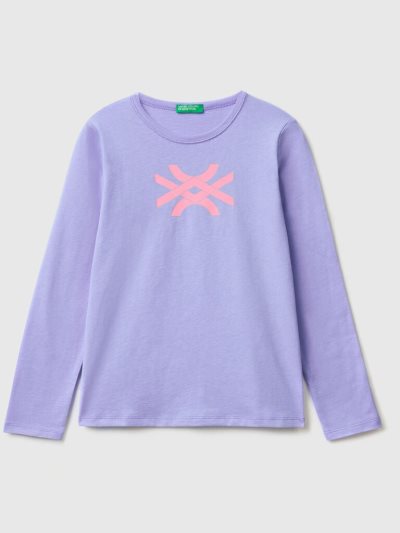 Kids' Benetton Long Sleeve 100% Cotton T Shirts Periwinkle | NZ491576
