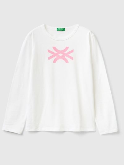 Kids' Benetton Long Sleeve 100% Cotton T Shirts White | NZ631937