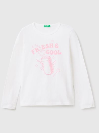 Kids' Benetton Long Sleeve 100% Cotton T Shirts White | NZ715670