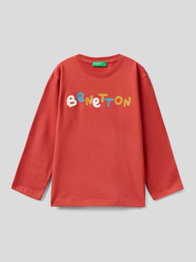 Kids' Benetton Long Sleeve 100% Organic Cotton T Shirts Red | NZ249227