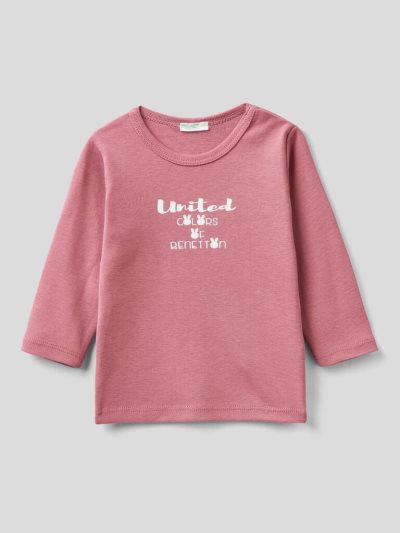 Kids' Benetton Long Sleeve 100% Organic Cotton T Shirts Dark Mauve | NZ278974