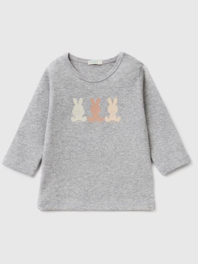 Kids' Benetton Long Sleeve 100% Organic Cotton T Shirts Light Grey | NZ331428