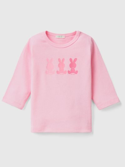 Kids' Benetton Long Sleeve 100% Organic Cotton T Shirts Pink | NZ582197
