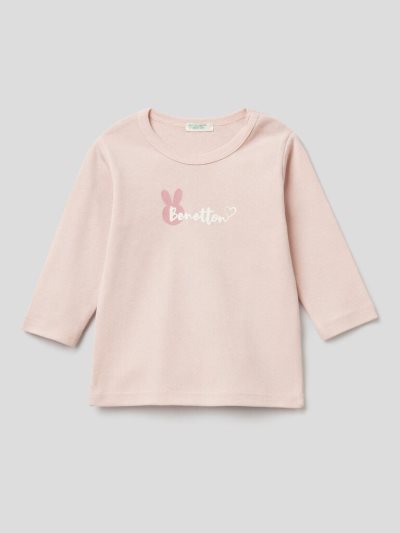 Kids' Benetton Long Sleeve 100% Organic Cotton T Shirts Pink | NZ665623