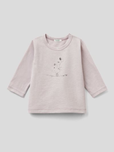 Kids' Benetton Long Sleeve 100% Organic Cotton T Shirts Mauve | NZ668919