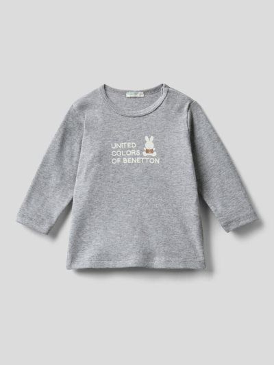 Kids' Benetton Long Sleeve 100% Organic Cotton T Shirts Grey | NZ700042