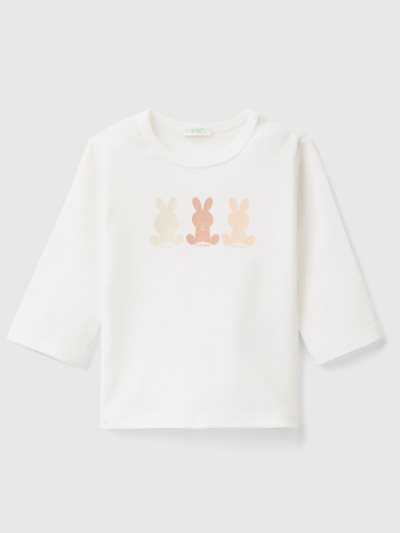 Kids' Benetton Long Sleeve 100% Organic Cotton T Shirts White | NZ702657