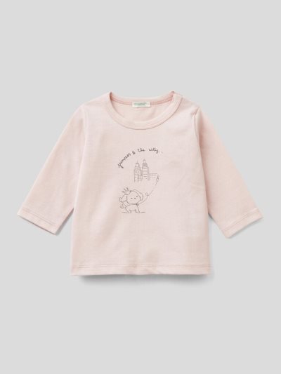 Kids' Benetton Long Sleeve 100% Organic Cotton T Shirts Pink | NZ769128