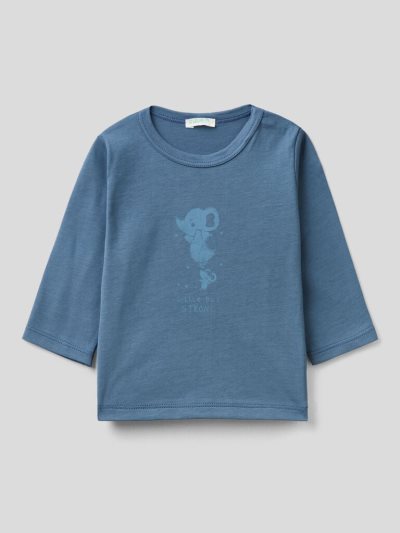 Kids' Benetton Long Sleeve 100% Organic Cotton T Shirts Air Force Blue | NZ783264
