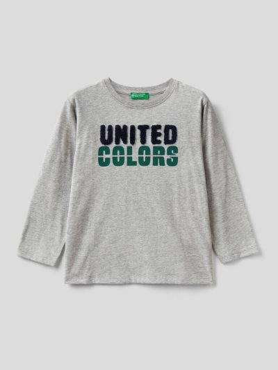 Kids' Benetton Long Sleeve 100% Organic Cotton T Shirts Grey | NZ840115