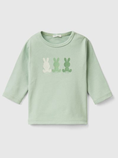 Kids' Benetton Long Sleeve 100% Organic Cotton T Shirts Light Green | NZ844150