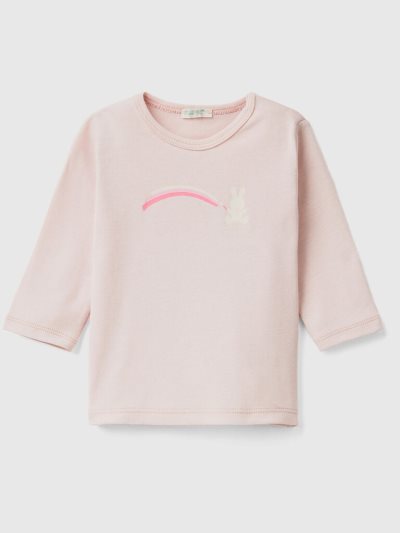 Kids' Benetton Long Sleeve 100% Organic Cotton T Shirts Soft Pink | NZ854479