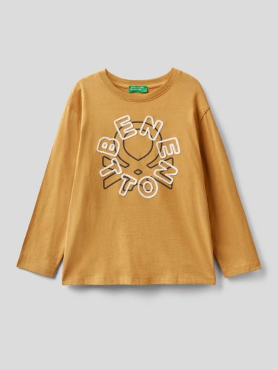 Kids' Benetton Long Sleeve 100% Organic Cotton T Shirts Mustard | NZ957380