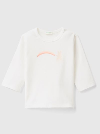 Kids' Benetton Long Sleeve 100% Organic Cotton T Shirts Creamy White | NZ962727