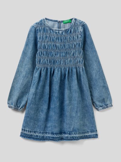Kids' Benetton Long Sleeve Denim Dress Dark Blue | NZ367951