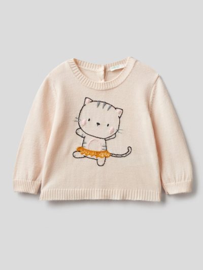 Kids' Benetton Long Sleeve Embroidery Shirts Creamy White | NZ756713