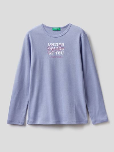 Kids' Benetton Long Sleeve Glitter Print T Shirts Lilac | NZ121679