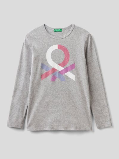 Kids' Benetton Long Sleeve Glitter Print T Shirts Grey | NZ127404