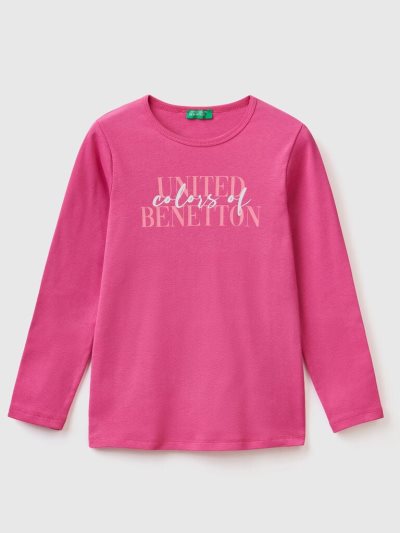 Kids' Benetton Long Sleeve Glitter Print T Shirts Fuchsia | NZ251638