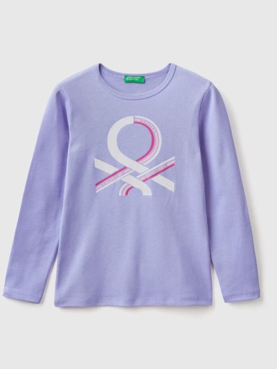Kids' Benetton Long Sleeve Glitter Print T Shirts Periwinkle | NZ391183