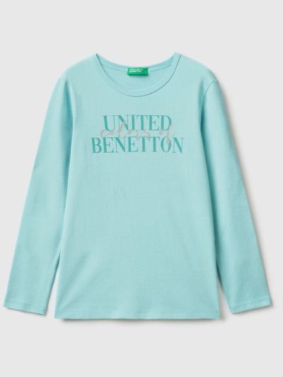 Kids' Benetton Long Sleeve Glitter Print T Shirts Aqua | NZ462677