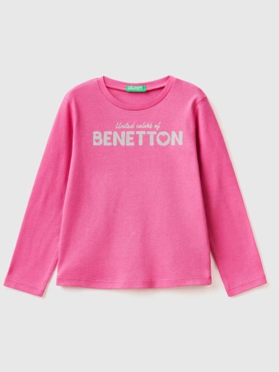 Kids' Benetton Long Sleeve Glitter Print T Shirts Fuchsia | NZ510009