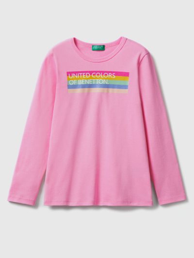 Kids' Benetton Long Sleeve Glitter Print T Shirts Pink | NZ526440