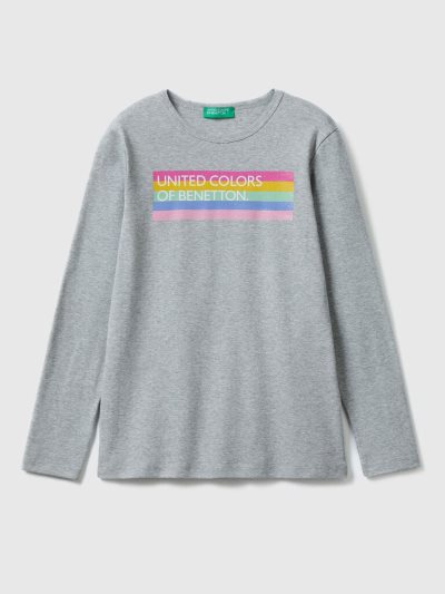 Kids' Benetton Long Sleeve Glitter Print T Shirts Light Grey | NZ594930