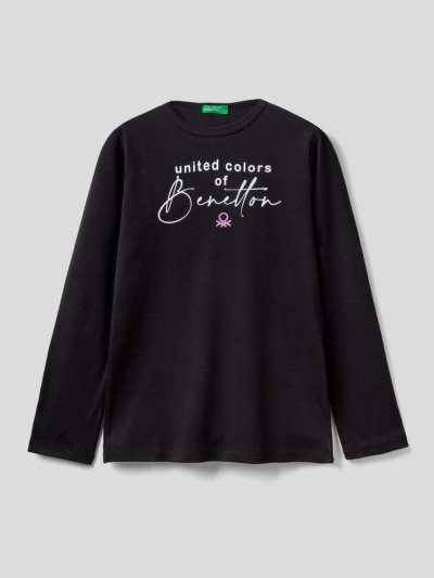 Kids' Benetton Long Sleeve Glitter Print T Shirts Black | NZ849931